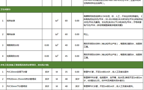 房屋装修报价单