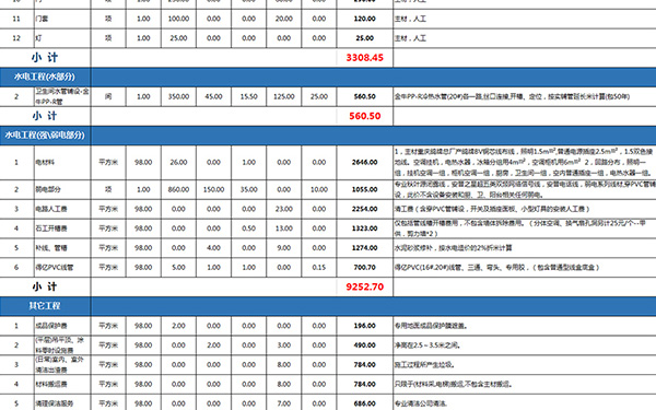 100平方装修报价单